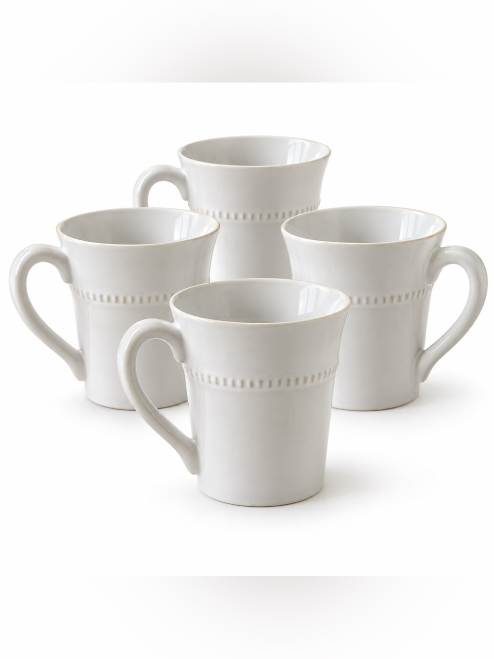 Pottery Barn Set of 4 Ivory Beaded Stoneware Coffee Mugs Handcrafted in Portugal